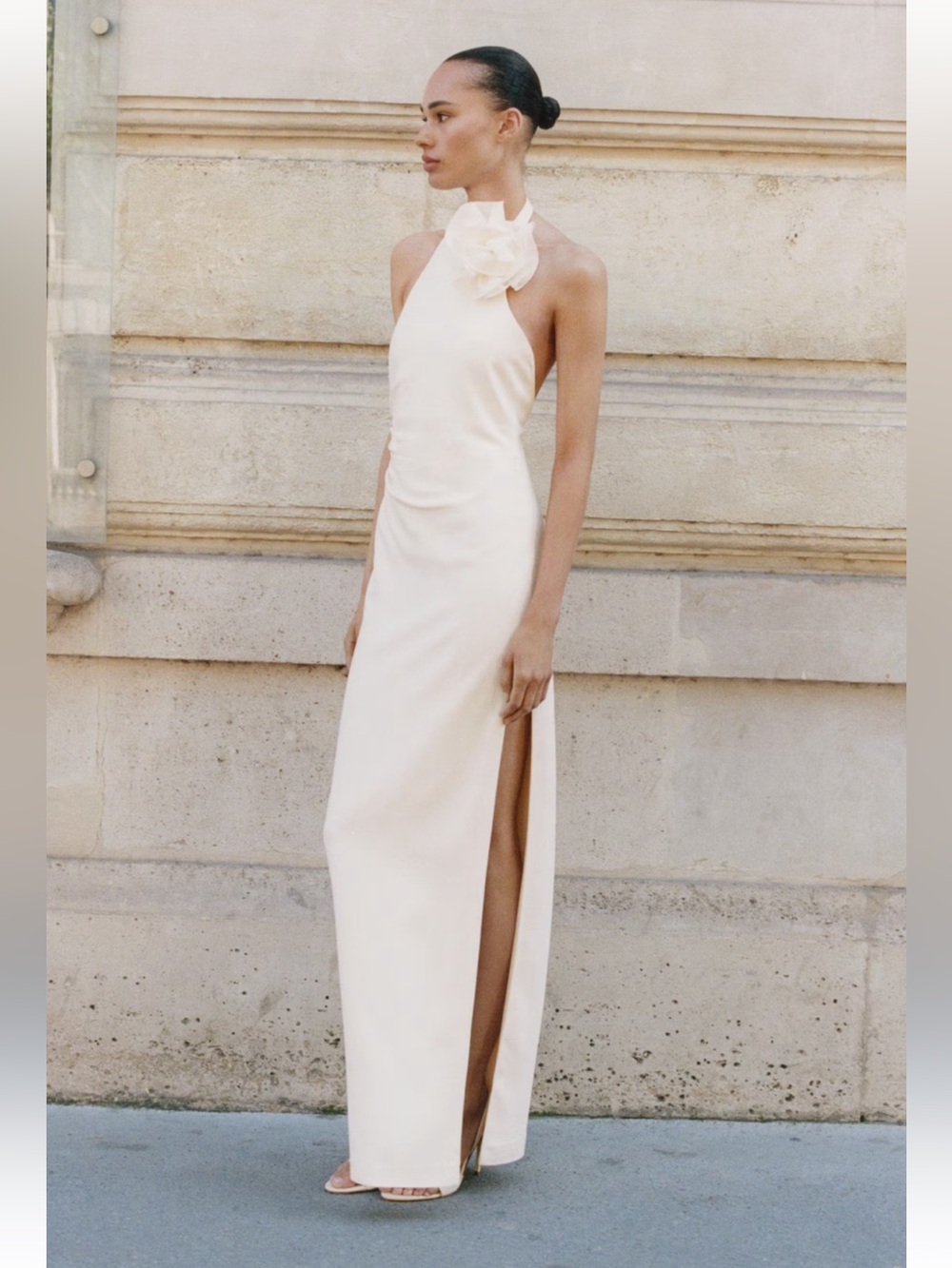 MANGO draped halter-neck dress with flower motif